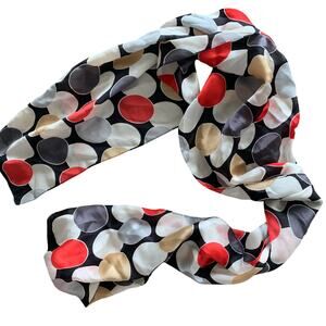 ECHO Black Red Geometric Circles Vintage Designer Oblong Scarf